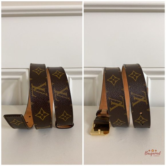 Authentic Louis Vuitton Monogram Canvas Cabochon Gold Logo Buckle Belt 80/32 - Picture 8 of 13